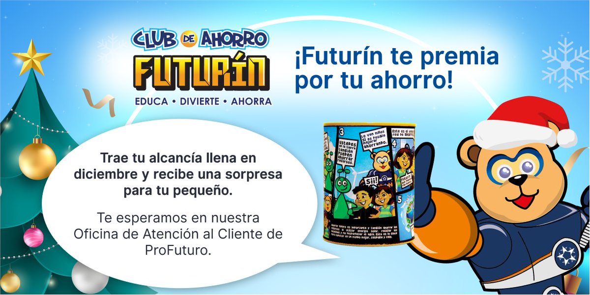 ¡Ven a participar de las actividades! Trae tu alcancía llena y ven a cantar villancicos con Futurín 🎄