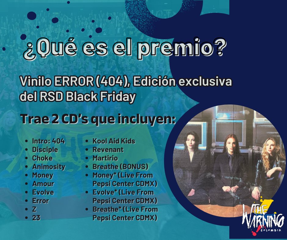 TheWarning_Col's tweet image. Vas al concierto de The Warning? También puedes participar por el LP exclusivo ERROR(404)

@TheWarningBand2 @musictrendscol #TheWarning #Bogota #Concurso