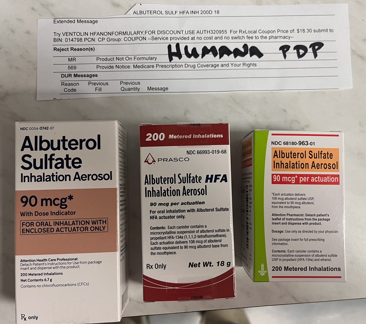 PBM reform in one picture. 
There are 6 generic albuterol inhalers.  They range from $10 to $40.  
<a href="/Humana/">Humana</a> took all off formulary.  
They added the brand only and charge the member a $55 copay.   
<a href="/CenterwellRx/">Centerwell Pharmacy</a> 
<a href="/Humana/">Humana</a> 
<a href="/pcmanet/">PCMA</a> 
@linakhanFTC 
<a href="/CMSGov/">CMSGov</a> 
<a href="/MedicareGov/">Medicare.gov</a> 
<a href="/OIGatHHS/">OIG at HHS</a>