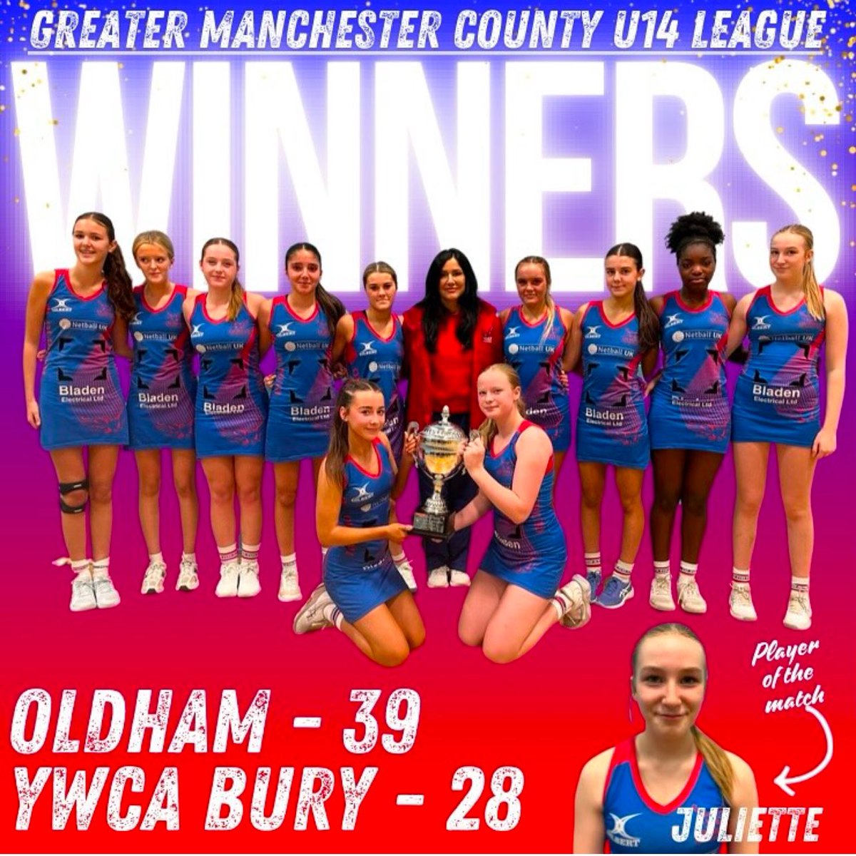 Congratulations to <a href="/KirkhamGrammar/">Kirkham Grammar School</a> Juliette and team as they take away the cup in the GM league! <a href="/OldhamNetball/">Oldham Netball Club</a> 💥