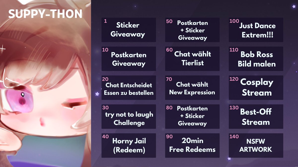 suppymeggy's tweet photo. gonna start my Stream Week from
17. Dec till 23. Dec
Start will be at 3pm cet
(Stream in german and english)
there gonna be Goals that can be achieve
#Subathon #Streammarathon #vtuber https://t.co/j6t3a2a6tB
