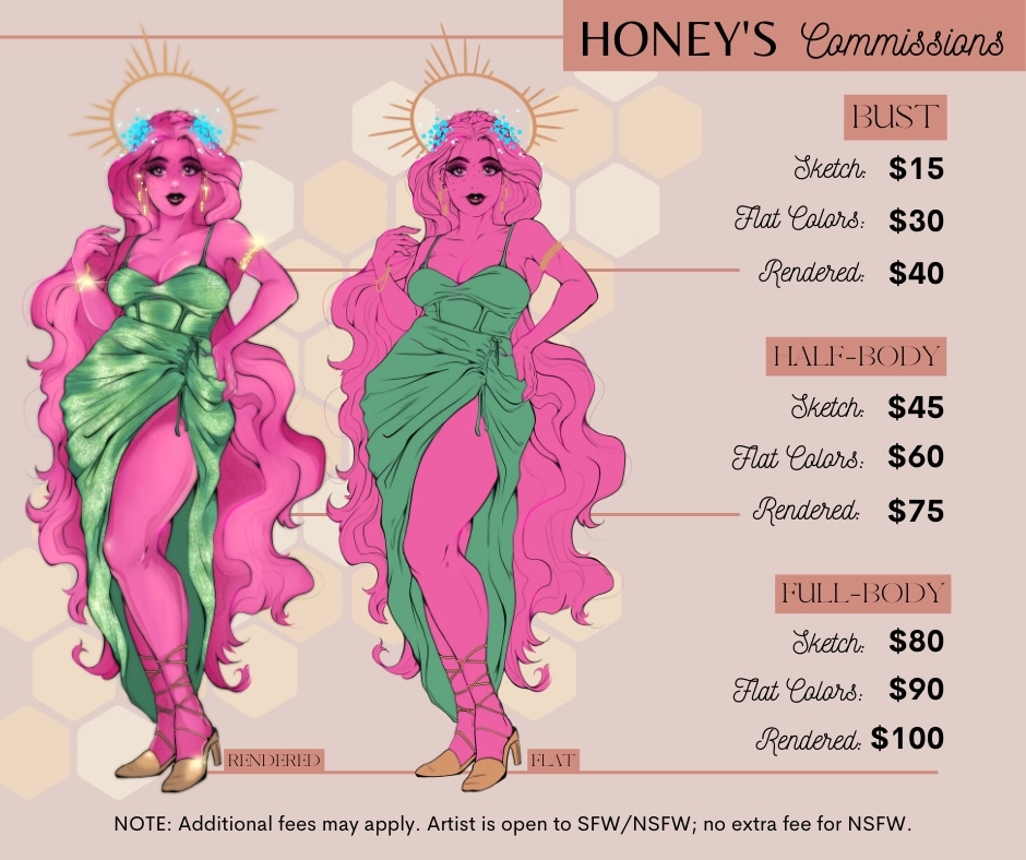 COMMS OPEN

Hey all! I'm going to open up a couple slots if anyone is interested. Price sheet below, example art in the comments.

DM if interested.