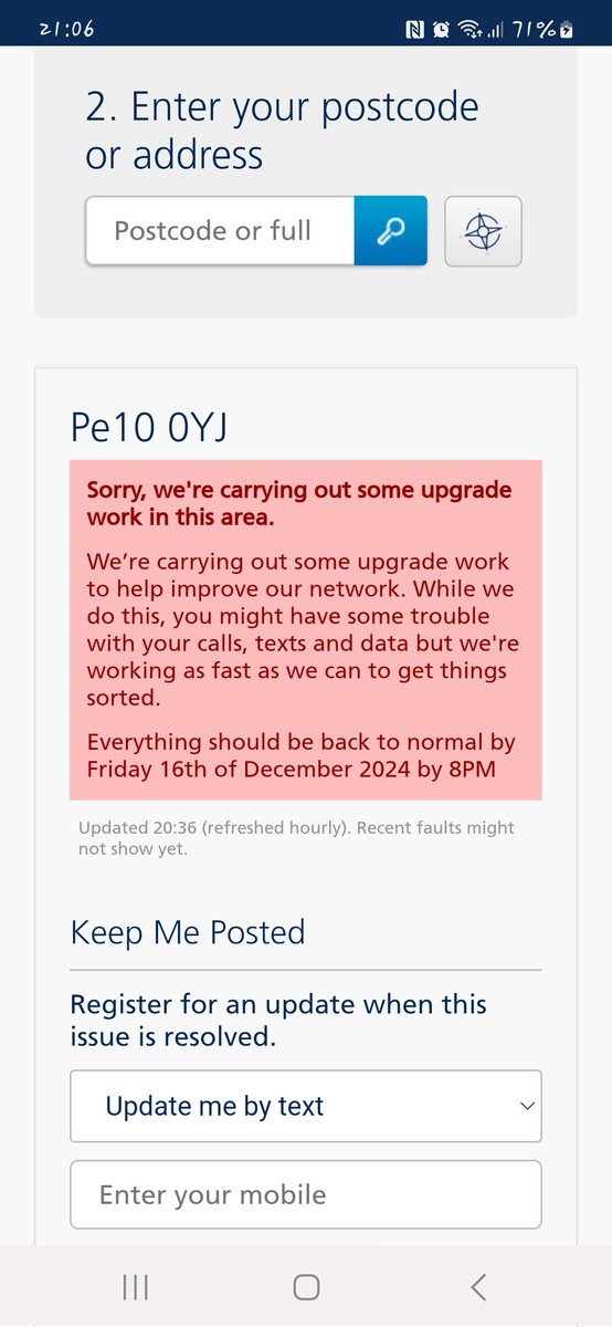 Franbrebner's tweet photo. @O2 Hi, just wondering when the upgrading might be finished,  and everything back to normal- is it by 8pm on 16th December (as I still have no signal), or 8pm Friday 20th? https://t.co/UXj5zLB4Il