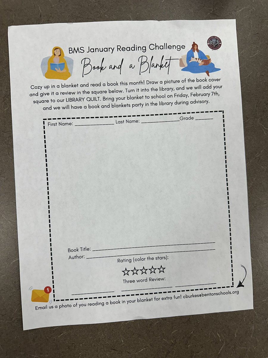 ChrystalBurkes's tweet photo. Our January #readingchallenge is printed and ready to hand out when we come back from break. Want your own copy? https://t.co/25cnbHLqK3 #middleschoollibraries #middleschoollibrarians https://t.co/aNBWhz6Bz9