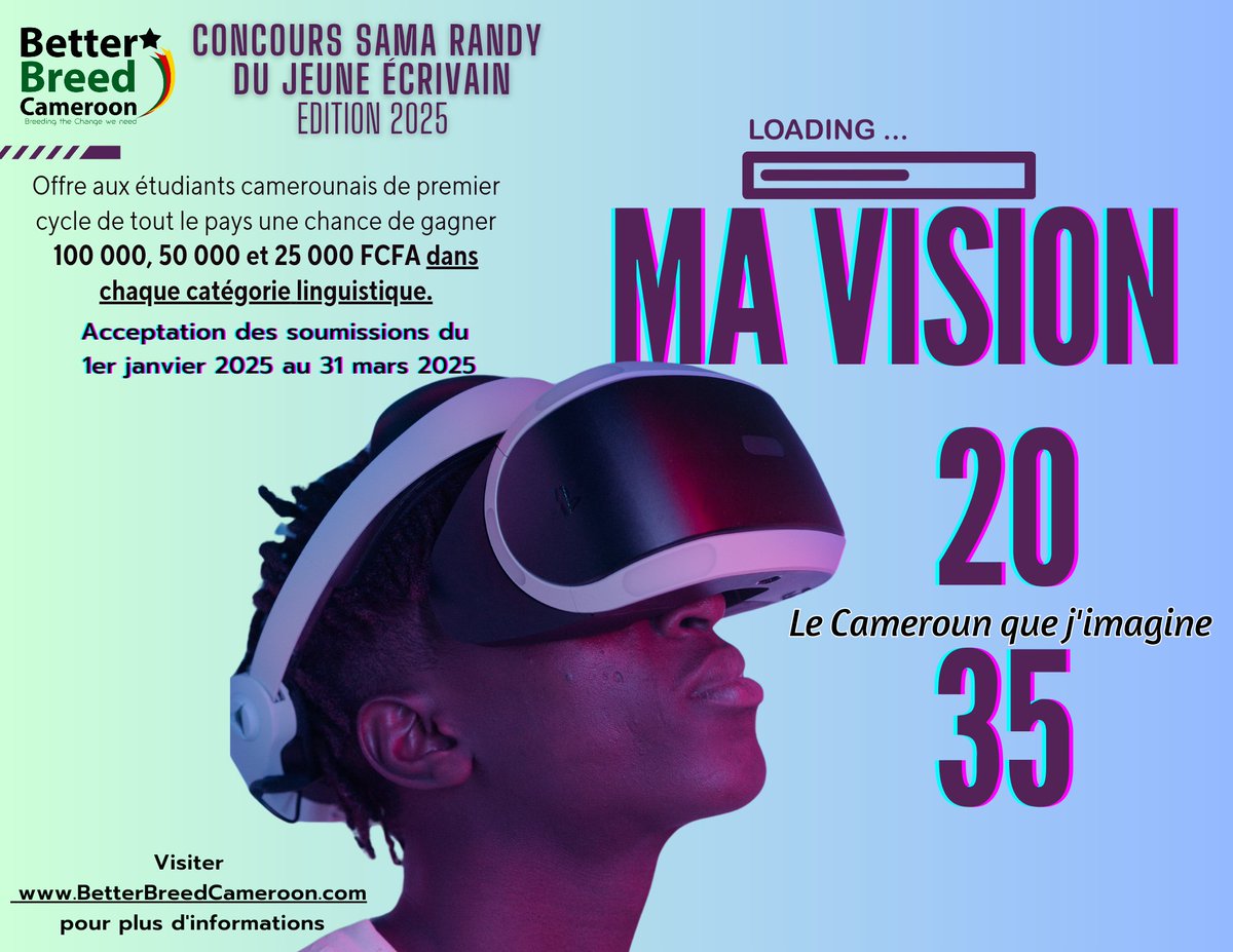 🚨 APPÈL À CANDIDATURE: SAMA RANDY YOUTH WRITE CONTEST 2025 🚨

Êtes-vous un étudiant de premier cycle au Cameroun avec des idées audacieuses pour un avenir meilleur ? Voici votre chance de partager votre vision !  💭

#BetterBreedCameroon #SamaRandyYouthWriteContest #Vision2035