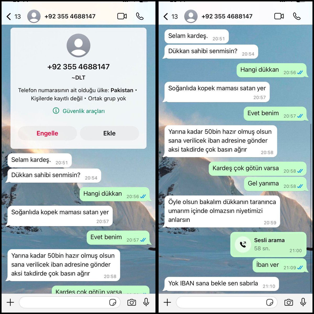 Bir esnaf, yeni açtığı dükkanı için haraç isteyen çetenin tehdit mesajlarını paylaştı.