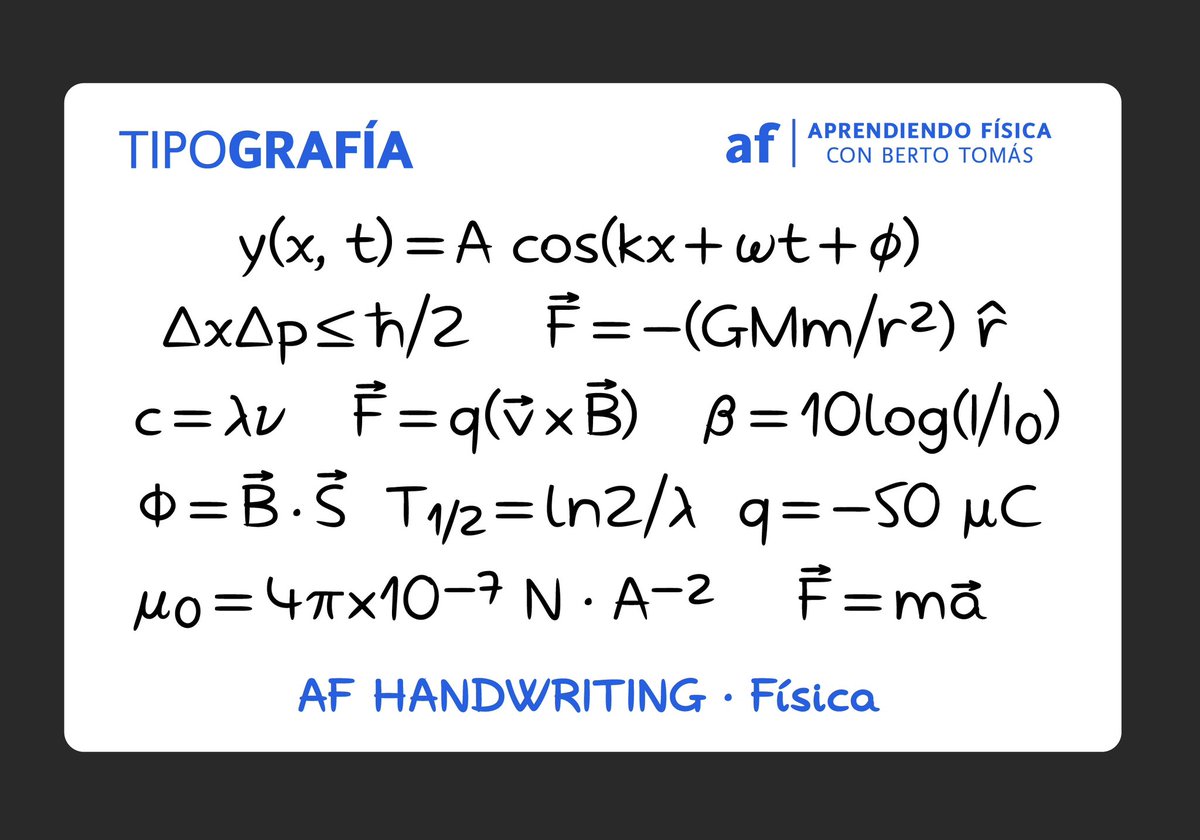 af_bertotomas's tweet photo. Ya podéis probar la nueva #tipografía AF Handwriting. La primera fuente caligráfica que incluye los símbolos necesarios para redactar de manera informal #física #química y #matemáticas https://t.co/5VYkUC5LYo