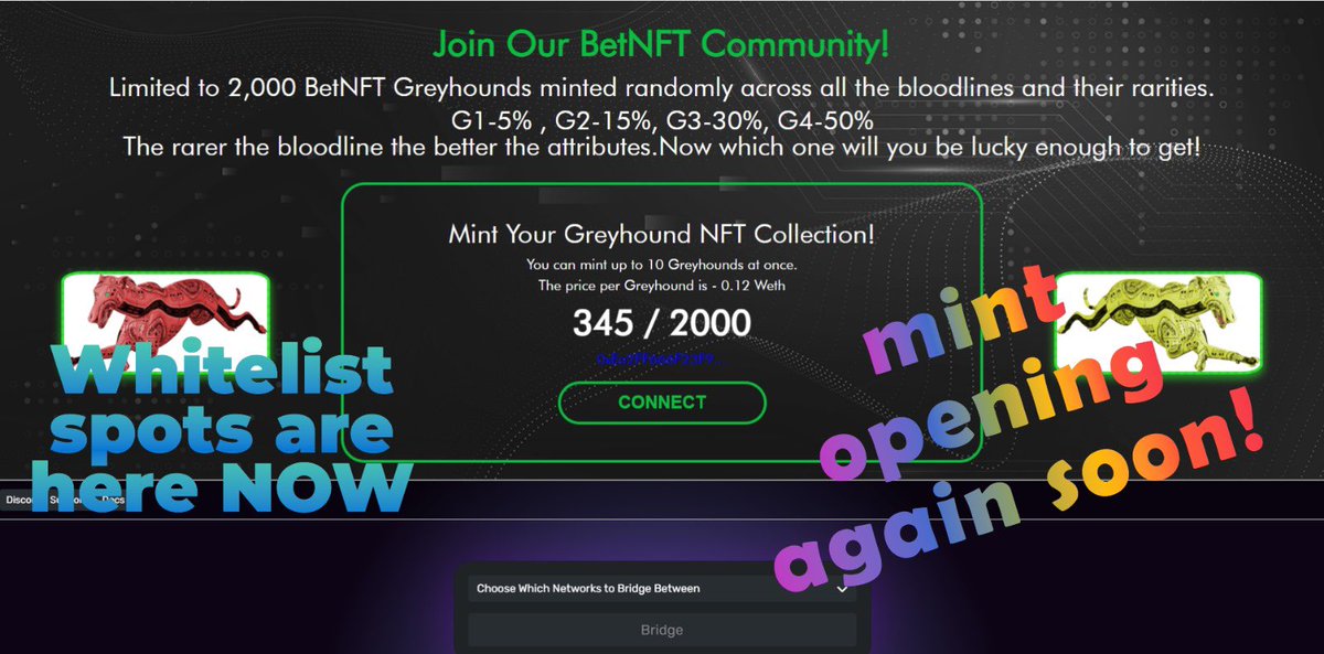BetNFT - Digital Greyhound Racing (DGR) (@betnftrun) on Twitter photo Did you know that our mint has been on hold through the bear market while we kept building and building?!
Our founders mint can land u one of 4 bloodline rarities and whitelist spots are up for grabs for when we reopen it again soon✅
NFT’s are marching back with <a href="/pudgypenguins/">Pudgy Penguins</a> Did you know that our mint has been on hold through the bear market while we kept building and building?!
Our founders mint can land u one of 4 bloodline rarities and whitelist spots are up for grabs for when we reopen it again soon✅
NFT’s are marching back with <a href="/pudgypenguins/">Pudgy Penguins</a>