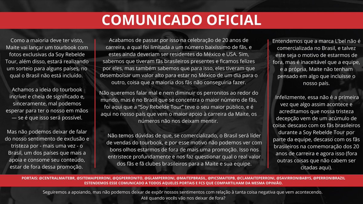 centralmaitebr's tweet photo. ⚠️ Comunicado Oficial ⚠️

Seguiremos apoiando a Maite e engajando seus projetos, mas ser fã não é se calar diante de tudo. https://t.co/kkXzkLsHCq