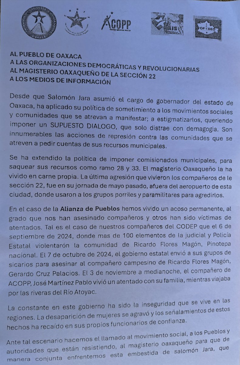 rioax74's tweet photo. Alianza de Pueblos Por Justicia Social Anuncia el inicio de una jornada de lucha, denuncian agravios que vienen sufriendo, acusan actos de hostigamiento, amenazas y Represión, brindan su solidaridad a los 1344 trabajadores despedidos y respaldan la lucha del sector salud. https://t.co/O7HdkzzYi0