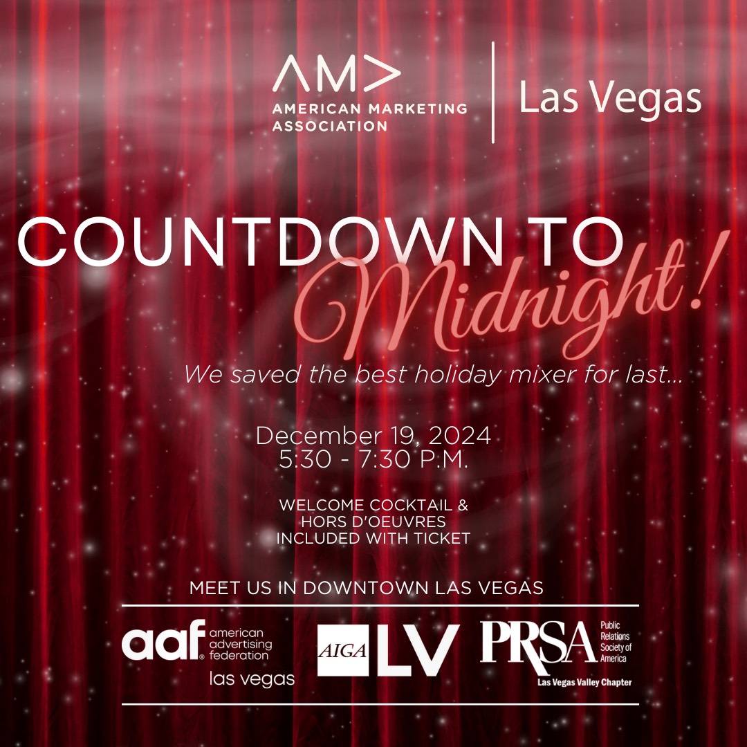 PRSA Las Vegas Chapter (@prsalasvegas) on Twitter photo Don't miss our annual Holiday Mixer, a partnership with <a href="/AMALV/">AMA Las Vegas</a>, <a href="/AAFLasVegas/">AAF Las Vegas</a>, <a href="/aigalasvegas/">AIGA Las Vegas</a> and PRSA. We'll see you Thurs, Dec. 19 at Cheapshots in Downtown Las Vegas for a night of networking and celebration!
đź”— lnkd.in/gb5E72Fr Don't miss our annual Holiday Mixer, a partnership with <a href="/AMALV/">AMA Las Vegas</a>, <a href="/AAFLasVegas/">AAF Las Vegas</a>, <a href="/aigalasvegas/">AIGA Las Vegas</a> and PRSA. We'll see you Thurs, Dec. 19 at Cheapshots in Downtown Las Vegas for a night of networking and celebration!
đź”— lnkd.in/gb5E72Fr