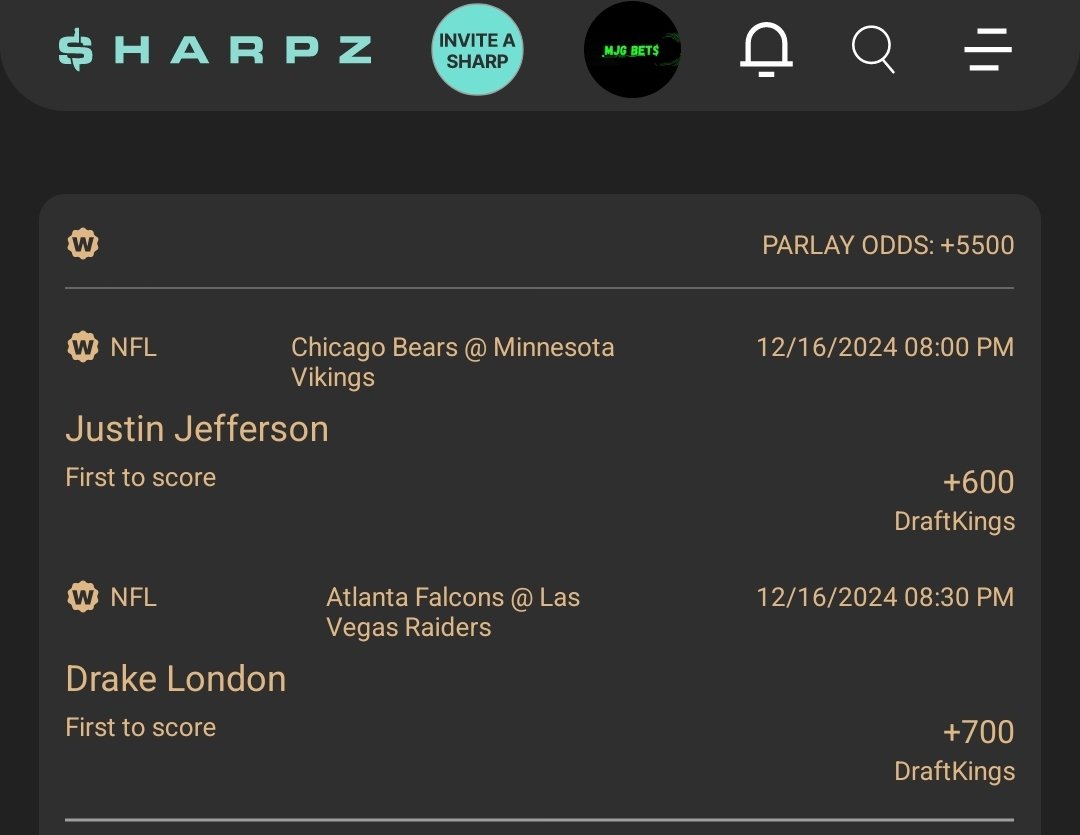 MJGBets's tweet photo. And Boom Goes the Dynamite!🧨💥🤑
2 Legs(+5500)✅️
🏈Justin Jefferson 1st TD
🏈Drake London 1st TD
#Sharpz #GamblingX #GamblingTwitter #NFL #NFLPicks #FreePicks #MNF https://t.co/LR1ZPWjhgP