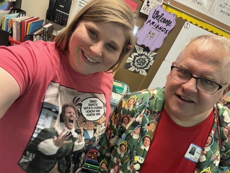 NMS fifth  grade invited author Brian Croasmun in today to teach a lesson on story elements and the writing process . Students used the movie “Elf” to model and discuss the writing development   Mr. Croasmun and Miss Amos even wore their “Elf “ attire for the special occasion.
