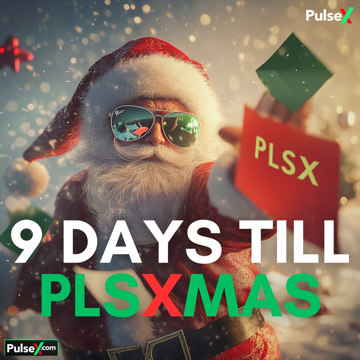 plsXmas's tweet photo. 🎄 Only 9 DAYS until #plsXmas! 🎅 And in true Santa’s will, we’re showering our holders with 1% $PLSX rewards ALL season long! 🎁

Make sure you’ve got your $PLSXm ready and your stocking full—this is the gift that keeps on giving! 🎉

Don’t let this sleigh ride pass you by! 🚀 Join the Telegram https://t.co/EdJeM6UhvS to stay up to date and be part of the magic! ✨

#CryptoChristmas #PLSX #PassiveIncome #HolidayMagic #PulseChain