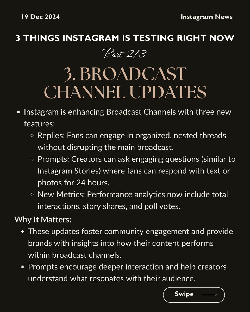 AgataReilly's tweet photo. 🚨 Instagram tests, Part 2/3:
1️⃣ Remove inactive followers with “Deactivated Accounts.”
2️⃣ Boost posts with GIFs/stickers = wider reach.
3️⃣ Broadcast Channels get replies, prompts, and new metrics.
Which feature helps your strategy most? ���� https://t.co/gjuT4SvZ5B