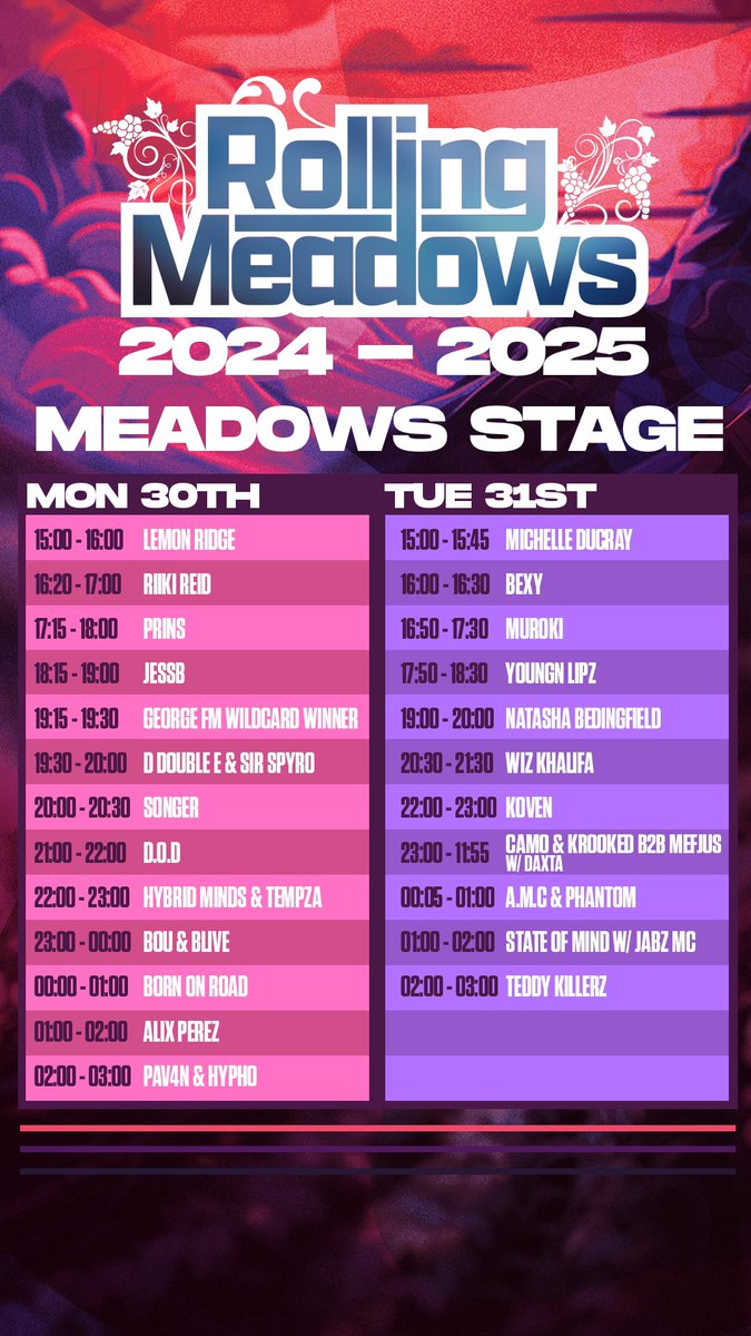 micheleducray's tweet photo. Hiiii everyone!! The @rollingmeadowsnz lineup is now available for your viewing pleasure! 

See you on the Meadows Stage 3 pm, 31-12-2024 🔥

Let’s bring in the New Year together!!! 

#summerfestivals https://t.co/3q94w1tJMm