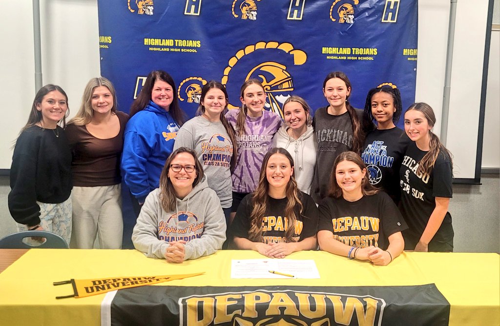 girlssoccer_hhs's tweet photo. Congrats to the one and only, THE @KateRob1036, on her signing today with #Depauw. You make us #HighlandProud 💛⚽️💙 https://t.co/OelymmZZ2F