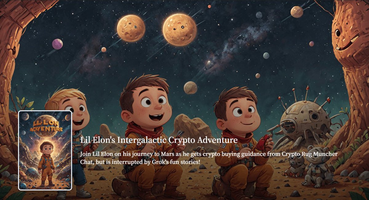 You must check out this amazing AI project, which is only a little over one day old. I used the <a href="/DearBookToken/">DearBook</a> AI-Generated Children's Book creator to generate a book about Lil Elon's journey to Mars in the SpaceX Starship while Grok reads DearBook stories to him on the journey.