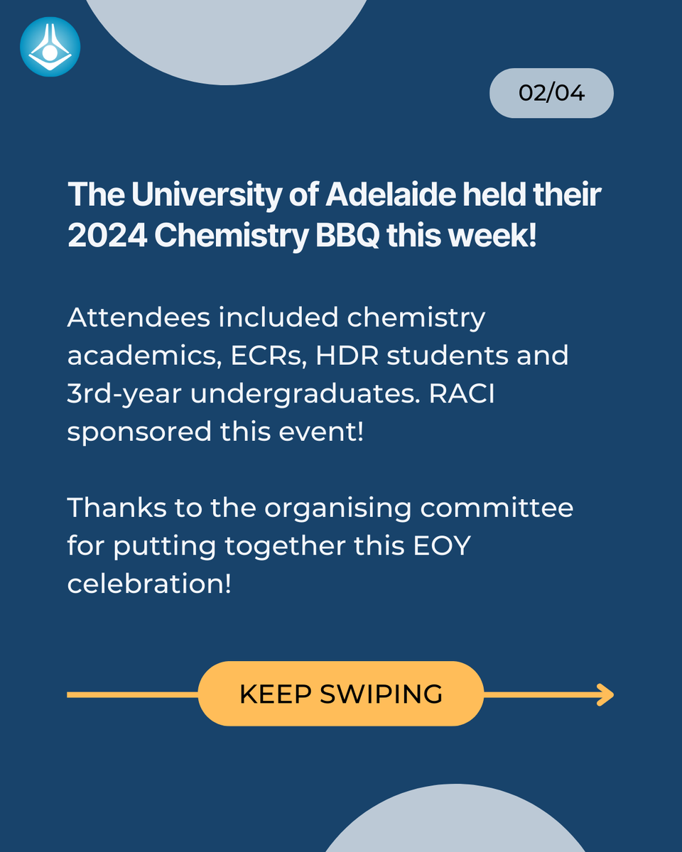 RACI_SAbranch's tweet photo. @UniofAdelaide held their #2024 #Chemistry #BBQ this week! 🌭 ♨️ 

We hope everyone enjoys a break and see you in #2025! 🎉 🎆 ✨ 

@RACInational https://t.co/MKHkIS4E7x
