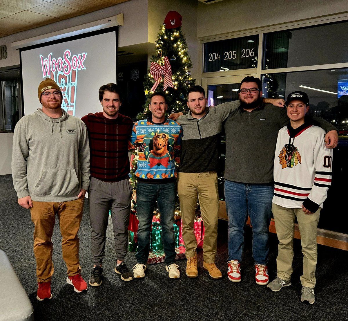 WooSoxGrounds's tweet photo. Some of the crew together again at the WooSox Staff Christmas Party https://t.co/v3q33G0pOg
