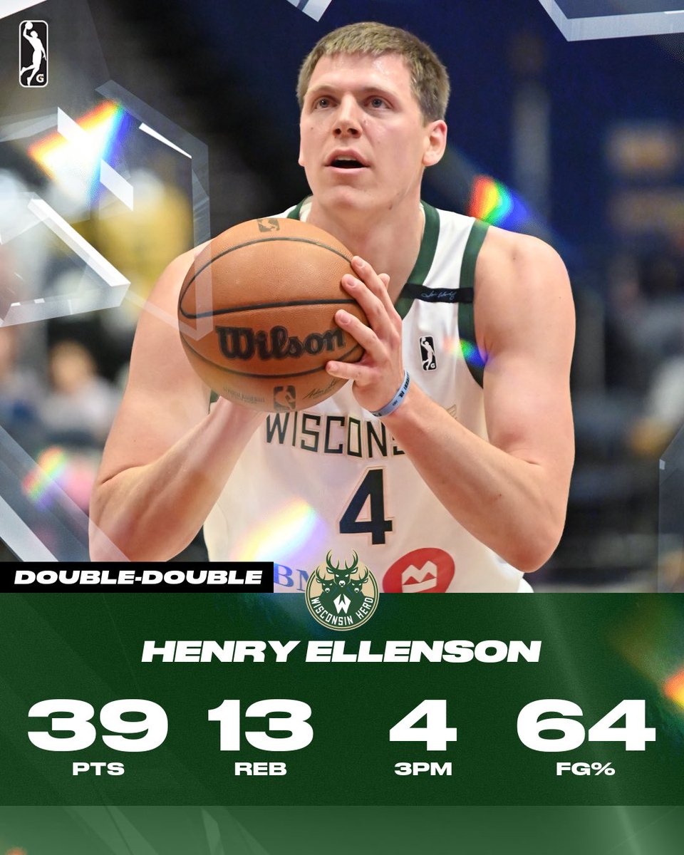 nbagleague's tweet photo. Henry Ellenson continues to dominate! The NBA veteran posted a double-double and tied his career-high in points. Over the past three games, Ellenson is averaging 33.7 PPG and 13 RPG. 💪 https://t.co/bXcV0UXtt1