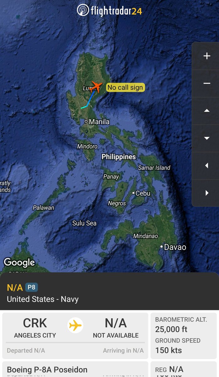 sipjack1776's tweet photo. P8 🇺🇲 
#AE682F
Out of Angeles City, Phillipines  tracking NE
@Borrowed7Time @SR_Planespotter @N214WN https://t.co/CSv5dN2FfD