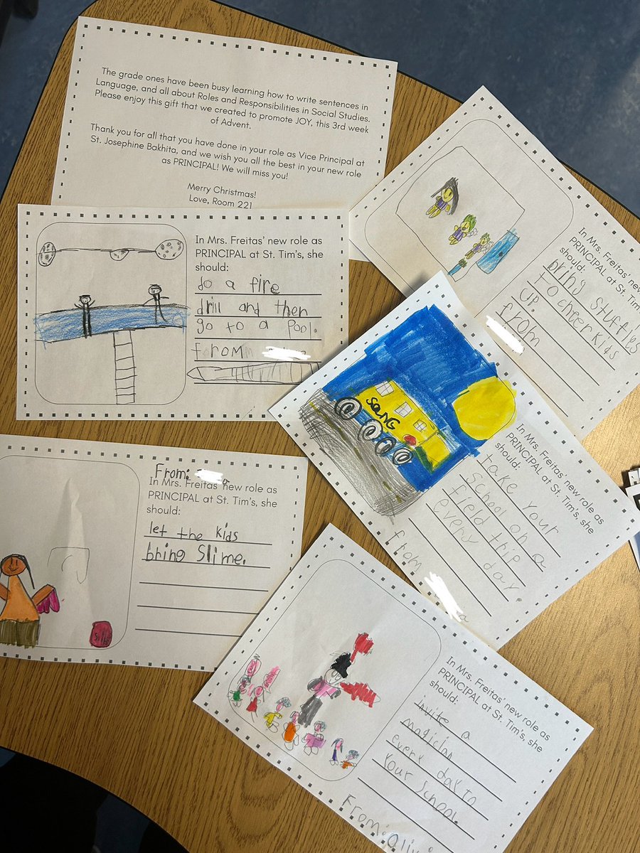 mrswollziefer's tweet image. Week 3 of Advent brings JOY! 🎄✨ 
The gr. 1s spread holiday cheer by creating special books for the office staff, using their writing and social studies knowledge to share fun, creative messages ✏️ (read these gems!) 😀

#LearningPartnerships #DeepLearning