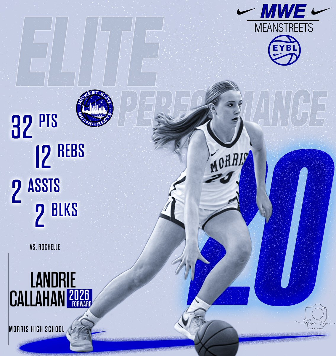 🏀 Meanstreets Elite Performance Spotlight 🌟 

Landrie Callahan was unstoppable against Rochelle, delivering a dominant double-double with 32 points and 12 rebounds, along with 2 assists and 2 blocks. Whether she’s crashing the boards, finishing strong in the paint, or