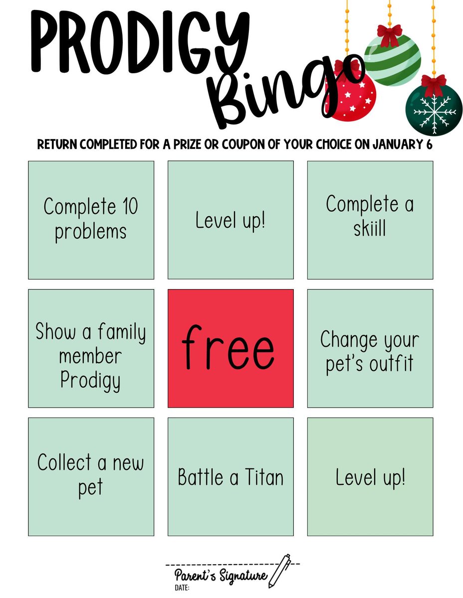 ProdigyGame's tweet image. WOW! Check out this #ProdigyMath themed BINGO card created by Baylee Kleman 🥰 We LOVE seeing all the creative ways you use Prodigy to keep your students motivating & learning (even over the holiday break!) 🫶🧡