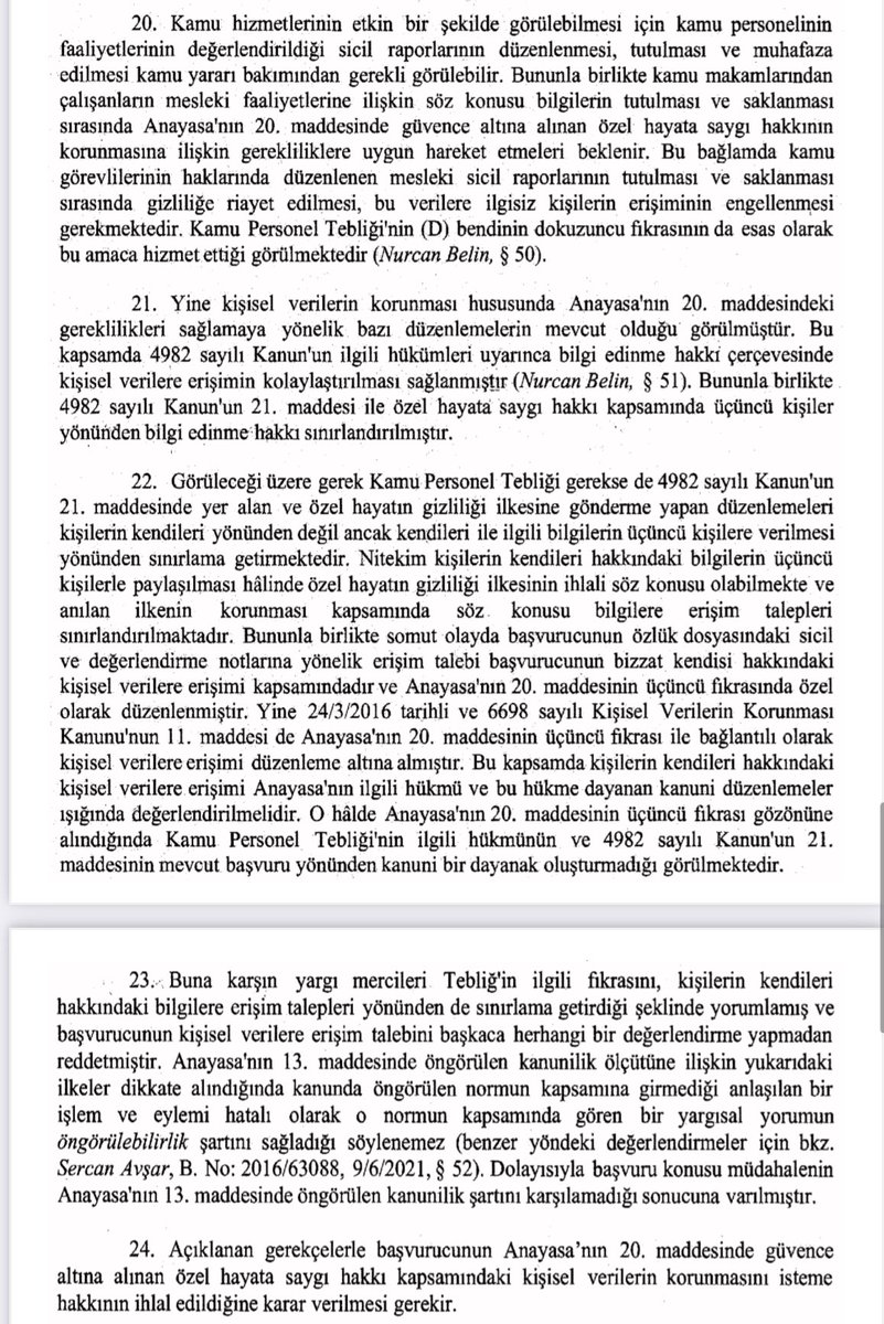 osmanyildiz_'s tweet photo. Dışişleri Bakanlığı özelinde konu itibari ile alınan ilk ihlal kararı bize nasip oldu. 

AYM; Dışileri Bak. personellerinin özlük dosyalarındaki “sicil ve değerlendirme notlarının” bilgi edinme kapsamında verilmemesi gerekçelerinin kanunilik ilkesine aykırı olduğuna karar verdi. https://t.co/2c65RX7BFy