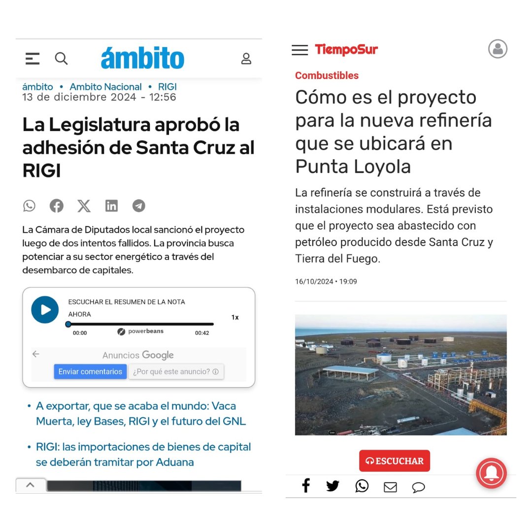 santipauli's tweet image. Otra provincia más que aprueba la adhesión al RIGI y recibe inversiones.

En Santa Cruz construirán una refinería que se abastecerá de petróleo propio y de petróleo de Tierra del Fuego. Ellos tendrán nuevos puestos de trabajo, nosotros no.

¿Y en Tierra del Fuego? El gobernador y…