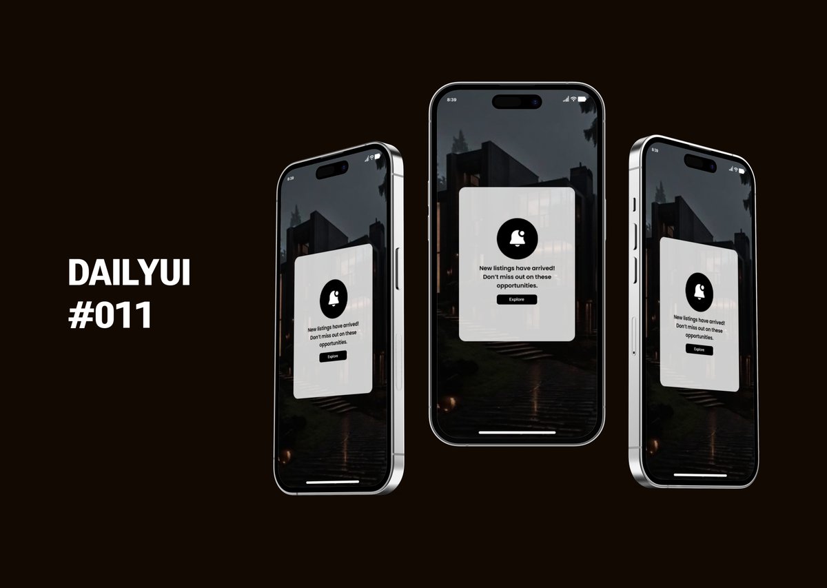 Ayomtech's tweet photo. 🚀 Daily UI #011: Flash Message
Designed a clean and intuitive flash message for a real estate website! 🏠💬it’s a new listing alert, a successful property update. Let me know your thought about this
#DailyUI #FlashMessage #UXDesign #RealEstate https://t.co/IrDKBL7yHM