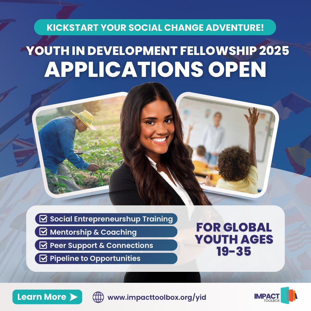 opportunitiesfy's tweet photo. 🌍 Ready to Change the World?

Apply for the Youth in Development Fellowship

Deadline: January 31, 2025, 8 PM GMT.

Apply now at: https://t.co/kZrVb7SwMu

#YouthLeadership #SocialImpact #Changemakers #GlobalFellowship #ImpactToolbox #SustainableDevelopment https://t.co/mOtvlI50h7