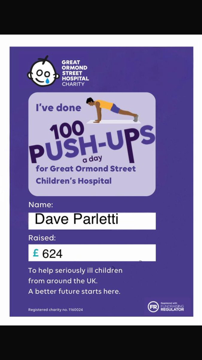 Dave Parletti (@parletti180) on Twitter photo Final total raised for <a href="/GOSHCharity/">Great Ormond Street Hospital Charity</a> Thankyou all who donated to such a great charity 💙 #EveryLittleHelps Final total raised for <a href="/GOSHCharity/">Great Ormond Street Hospital Charity</a> Thankyou all who donated to such a great charity 💙 #EveryLittleHelps