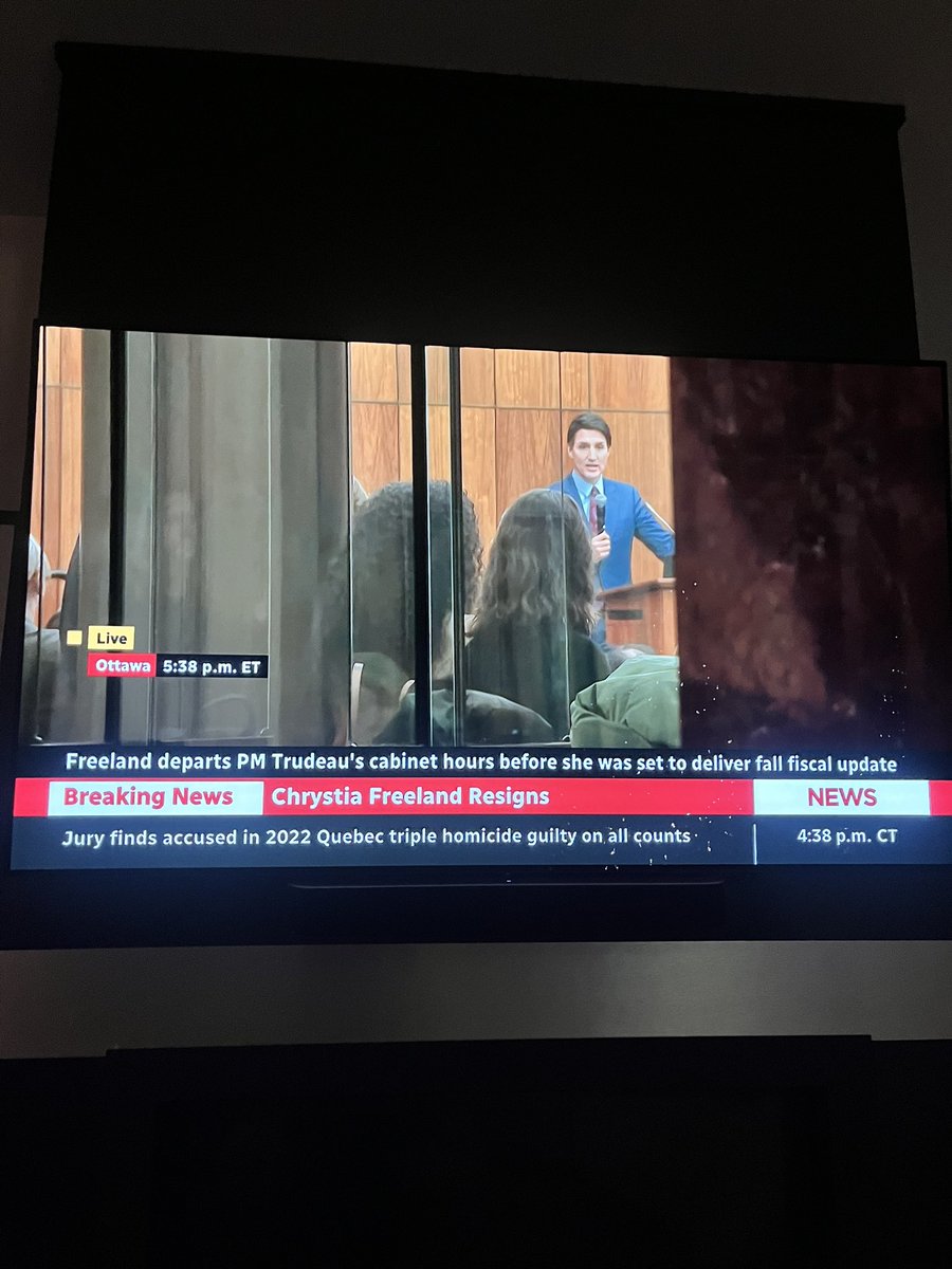 A moment in history.  Trudeau speaking to his caucus <a href="/CBCNews/">CBC News</a>.  Will he resign?