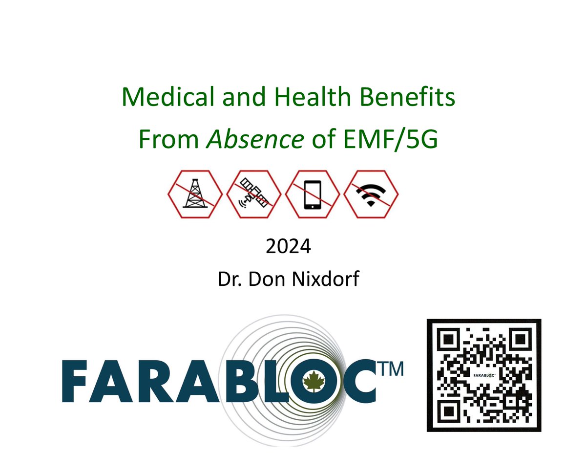 DNixdorf's tweet photo. Research continues to demonstrate that the absence of high #emf signifigantly  contributes to recovery  of daily symptoms in a diverse range of conditions.   Groups wishing to include an online  powerpoint presentation to their webinar or meeting agenda can email drnixdorf@farabloc.com.