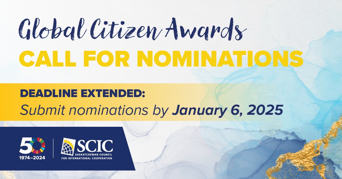 Exciting news!

We’re extending the nomination deadline for the 2025 Global Citizen Awards to January 6, 2025! 🎉

Nominate today and help us honour their impact!

Submit your nomination here: saskcic.org/global-citizen…

#GlobalCitizenAwards #SaskatchewanCares #MakeADifference