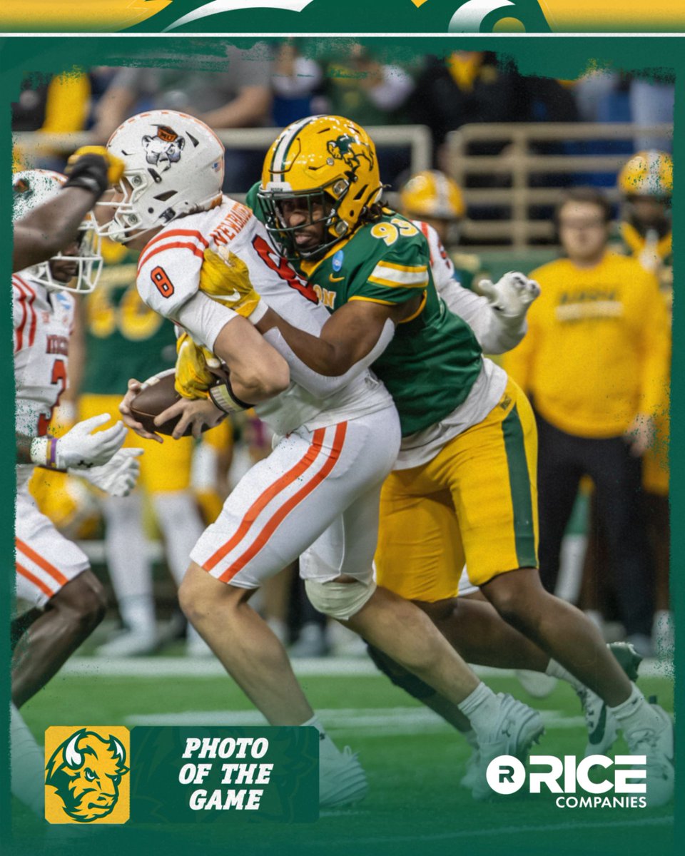 Toby Anene's sack on the first play of the game is this week's Rice Companies Photo of the Game. The Bison had 5️⃣ sacks in the quarterfinal win over Mercer. 📸