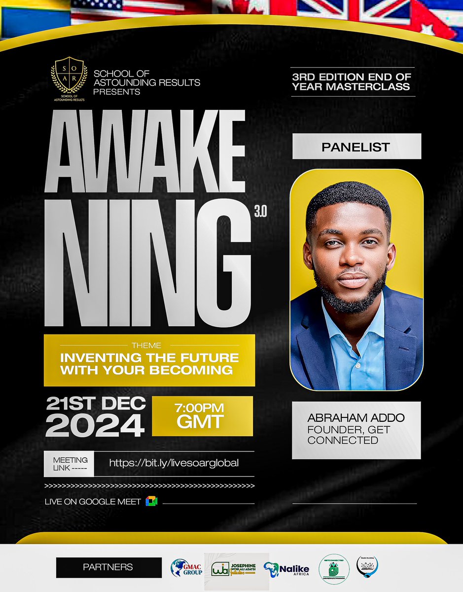 Abraham_Addo_'s tweet photo. Let’s connect at the 3rd Edition of AWAKENING

Get ready to be empowered as we learn and have conversations under this year's theme

Inventing Your Future With Your Becoming

Book your free seat here ⬇️

https://t.co/f9QeRzE4D1 https://t.co/8DWpatKTzu