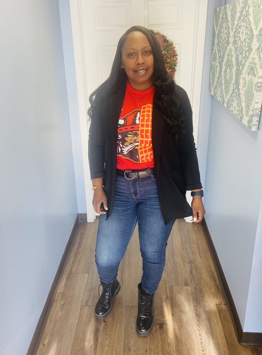 Representing them Northeast Raiders at work today. Day before championship game ❤️🖤💛