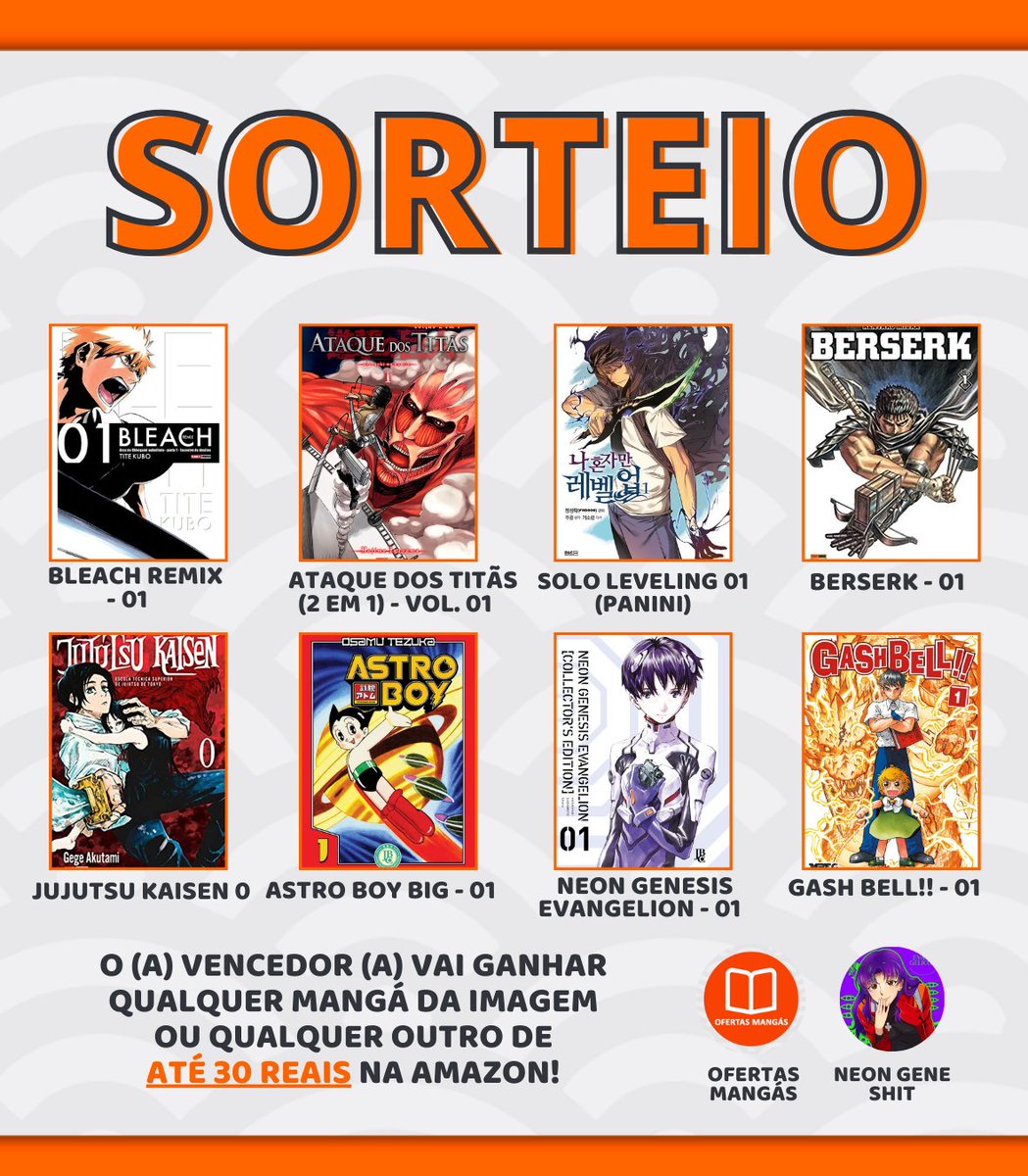 OfertasMangas's tweet image. 🔴 SORTEIO ⚡

📚 O (a) vencedor (a) vai ganhar qualquer Mangá da imagem Ou qualquer outro de até 30 reais na Amazon!

Regras:
🔴 Seguir @OfertasMangas e @neongeneshit 
🔴 Curtir e Dar RT/Repostar o post
🔴 Comentar qual Mangá vai querer se ganhar

Resultado: 25/12

🍀 Boa sorte!…