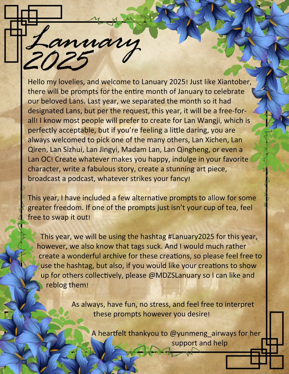 MDZSLanuary's tweet photo. It's time for #Lanuary2025!!! https://t.co/3ALHGKIToO