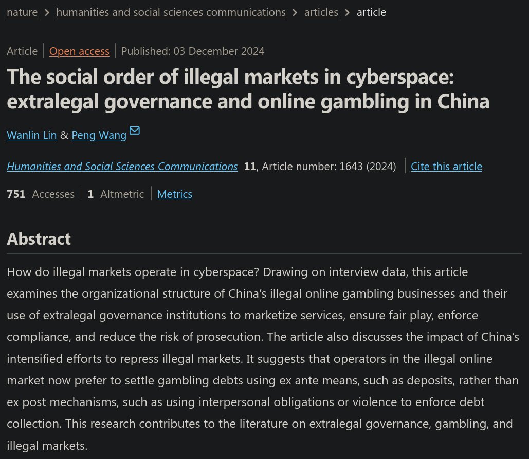 vladtarko's tweet photo. Interesting new paper by Walin Li and Peng Wang. "Social order of illegal markets in cyberspace" https://t.co/ESeSq0bdhW cc @DavidSkarbek https://t.co/3CAHOKhpPk