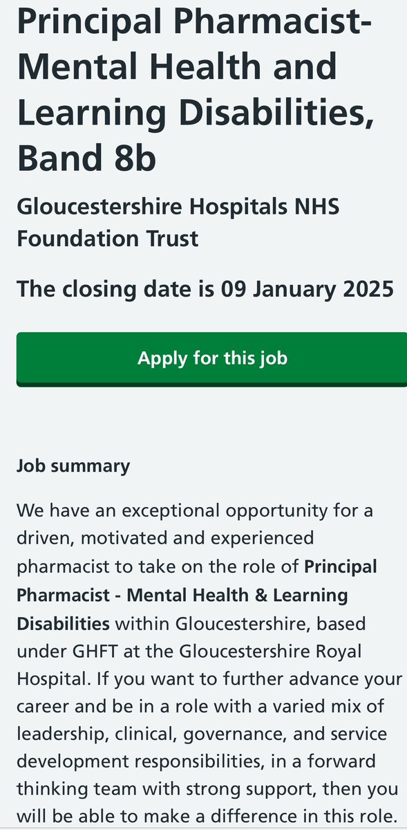 Opportunity - Principal Pharmacist Band 8B - click on the link to have a look at this exceptional and varied role: 

apps.trac.jobs/job-advert/686…?