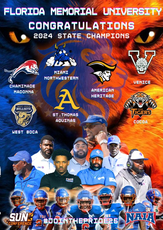 BobbyRome's tweet photo. Congratulation to all South Florida/Central Florida State champions this past weekend, you all play some great football @ahspatfootball @WestBocaBullsFB @Nadeboyz @STA_Football @mnw_fb #fhsaa #naia #thesunconference https://t.co/wT6iKqVdut