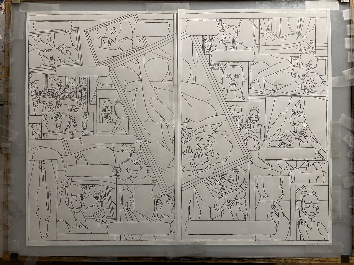 Process shots, pencils for a spread
