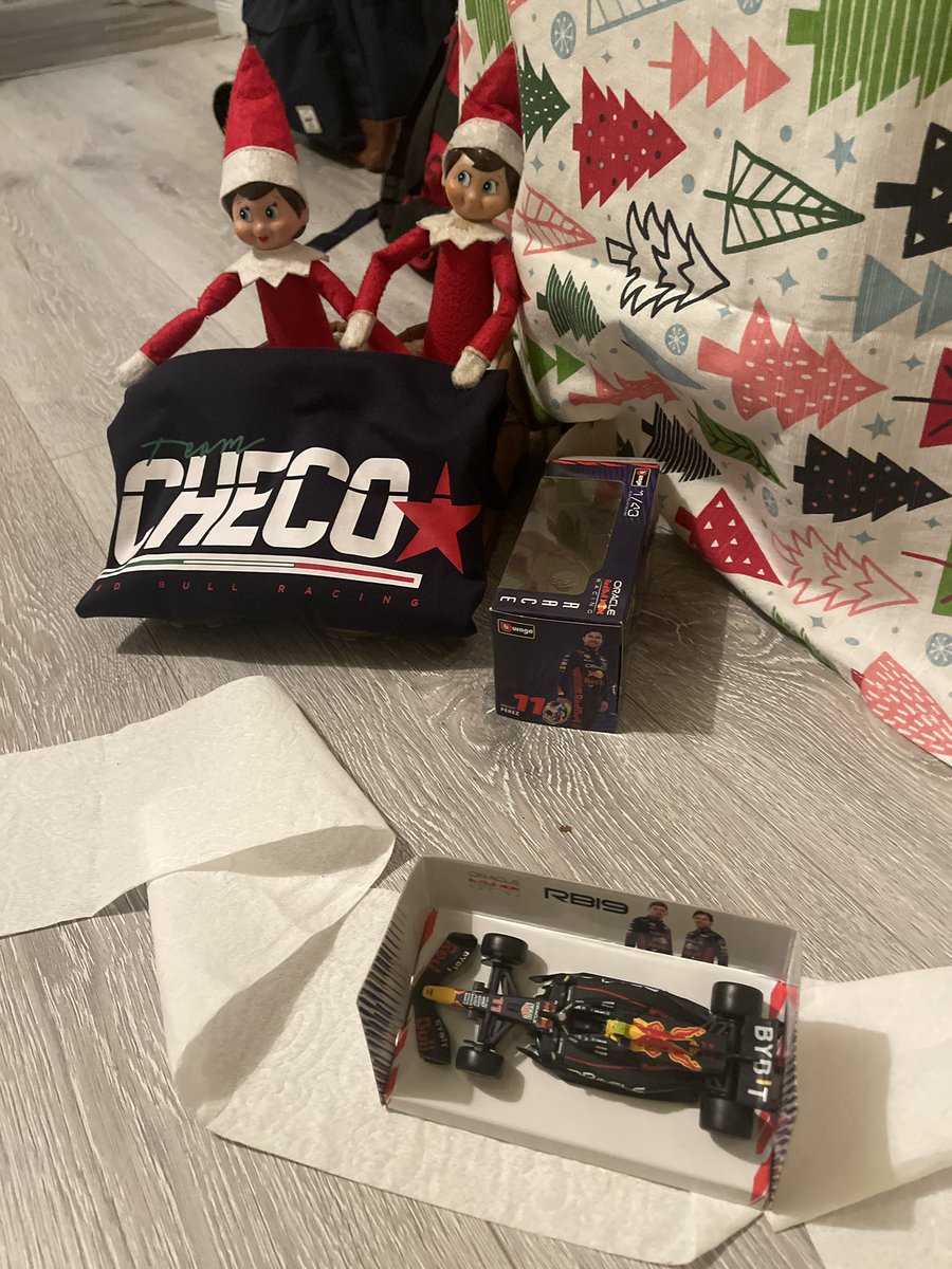 VictorBMata's tweet photo. @elfontheshelf made an F1 track and are cheering for @SChecoPerez https://t.co/Xj4DEDmr5g