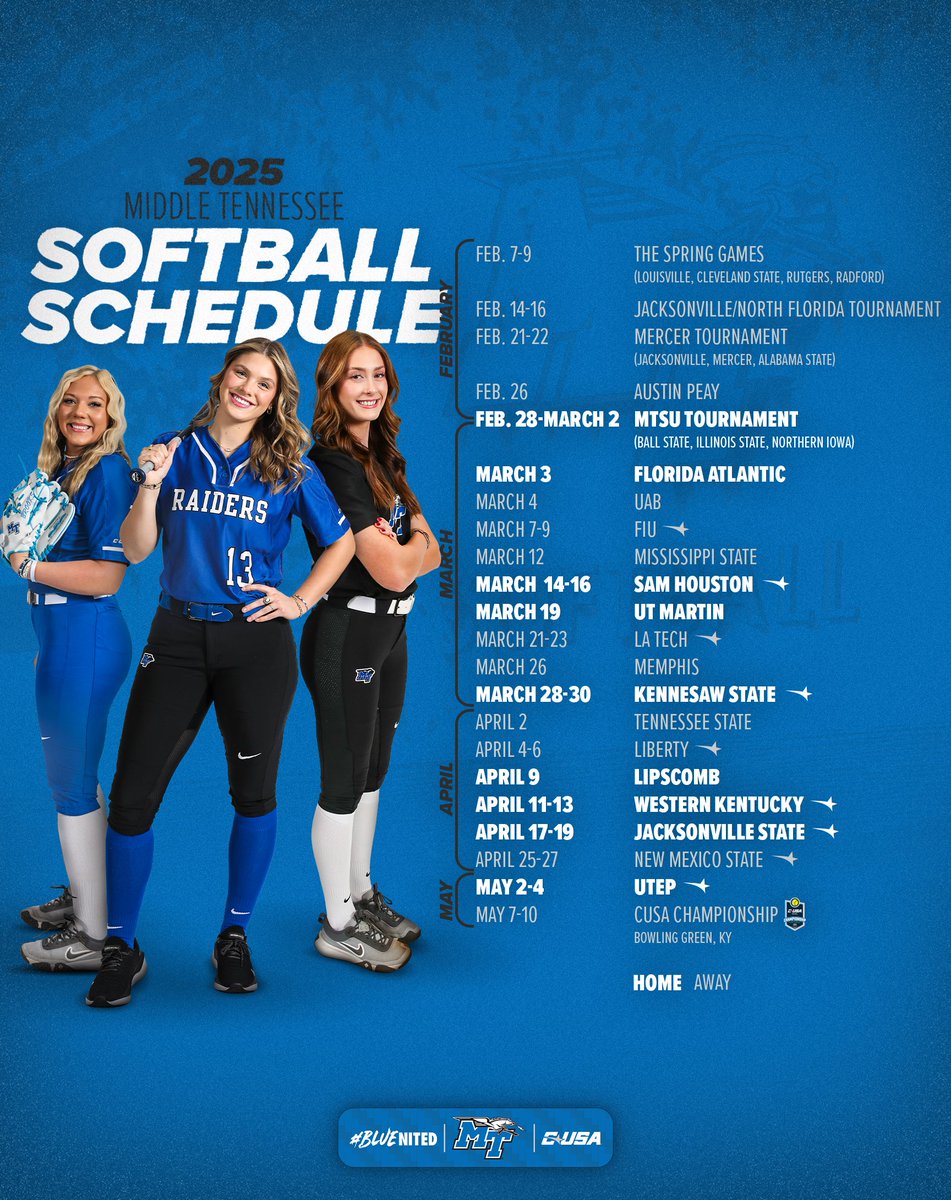 The 2025 schedule is here! 🥎

📰 goblueraiders.co/3BJVG3I

#BLUEnited | ⚡️⬆️