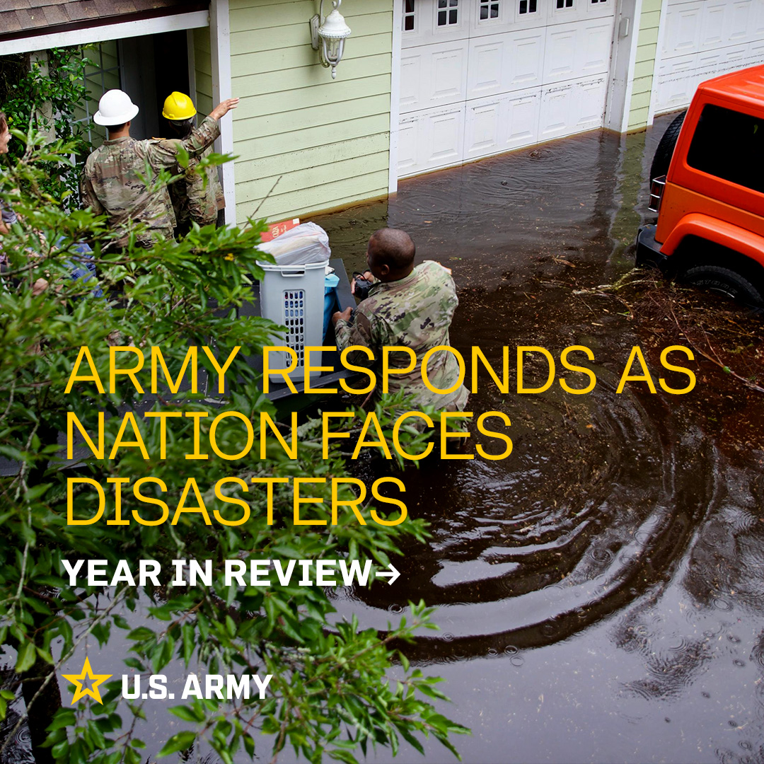 USArmy's tweet photo. From a major bridge collapse to hurricanes to wildfires and more, #USArmy Soldiers were essential in helping American communities in 2024.

🗓️ Learn more in our #YearInReview about the relief efforts that made a difference at https://t.co/tBH7nTfCO1 https://t.co/ciAdm3CgRP