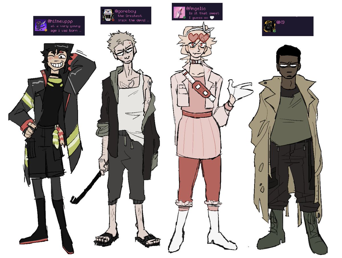 warmup sketches of my interpretations of the killer chat crew